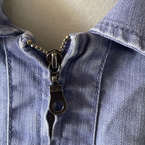 Chicos Platinum Womens Ruched Jacket Sz 2 US 12 Zip Pockets Blue Denim Chic - Picture 5 of 12